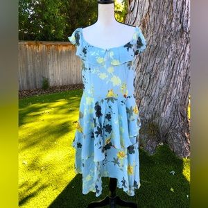 NWT VHNY Vivienne Hu New York Dress Floral Aloe Blue Dress SZ 12 Flowing Peplum